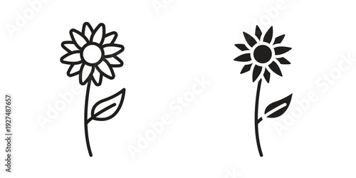 Sunflower icon suitable design silhouette and line art style on white background
