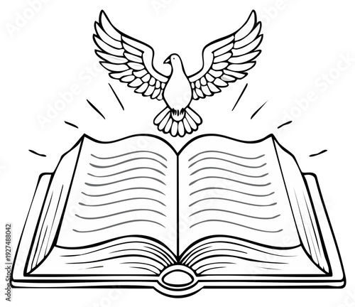 Open Bible with Holy Spirit dove illustration showing spiritual connection