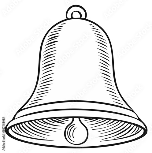 Engraved bell illustration, hand-drawn design, festive symbol.