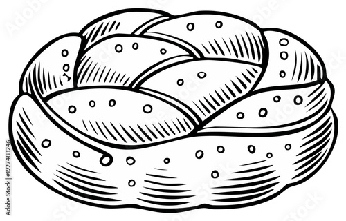 Hand-Drawn Sketch of a Braided Bread Loaf with a Textured Crust
