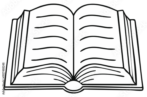 Open Book Illustration, Black and White, Simple Drawing