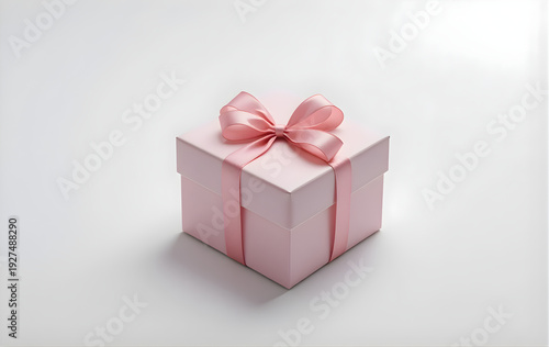 Pink Gift Box with Ribbon Bow Isolated on Clean Pastel Background, Minimal Style
