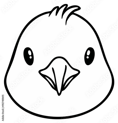 Cute cartoon chick face with large eyes and beak for illustration and design