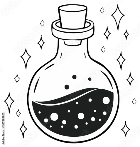 Potion Bottle with Cork and Bubbles Illustration