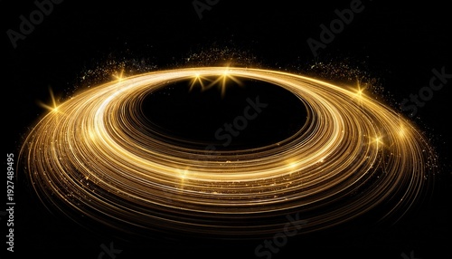 Golden Light Trail Circle With Sparkles Isolated On Transparent Background