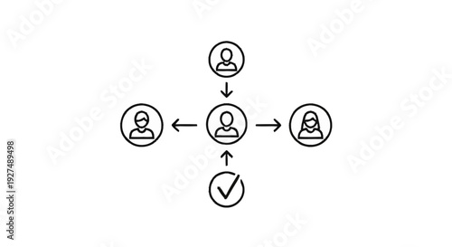 Centralized Network Diagram with Connected People and Approval Symbol.