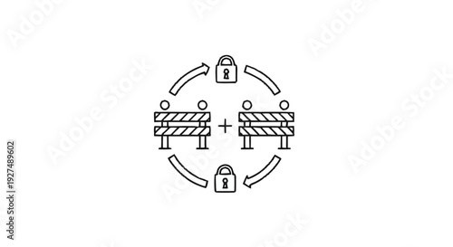 Circular diagram illustrating secure collaboration and communication between groups.