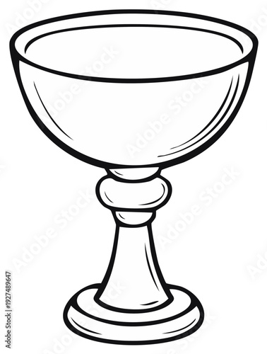 Simple black and white line art chalice or goblet with stem and base