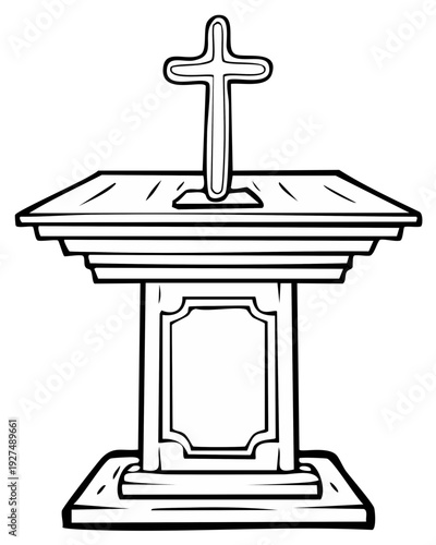 Christian cross on a stone altar or pedestal with stepped base