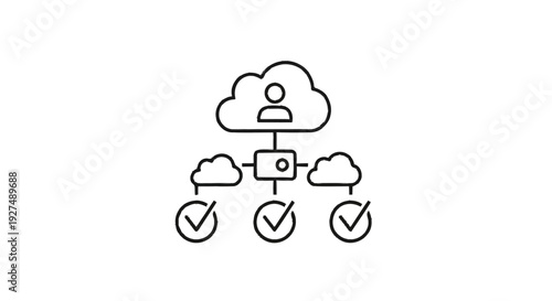 Cloud Computing Network With User And Checkmarks Icon.