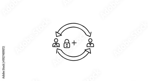 Circular diagram illustrating secure data exchange between two individuals.