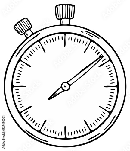 Stopwatch Illustration: Black and white line drawing of a classic timer for measurement.