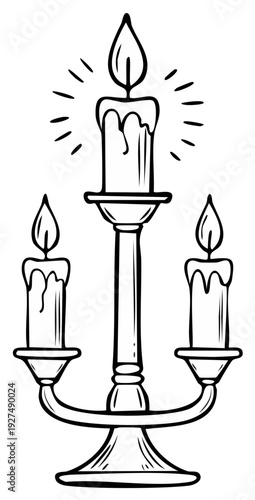 Elegant three-arm candelabra with burning wax candles casting a warm glow