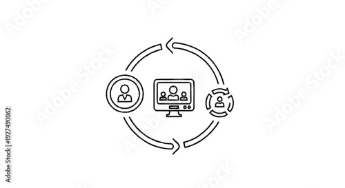 Circular diagram showing online collaboration and communication workflow.