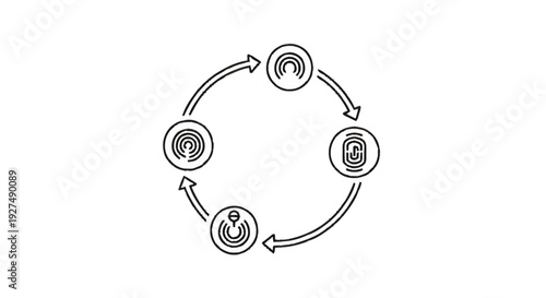 Circular diagram illustrating a process with four distinct stages.