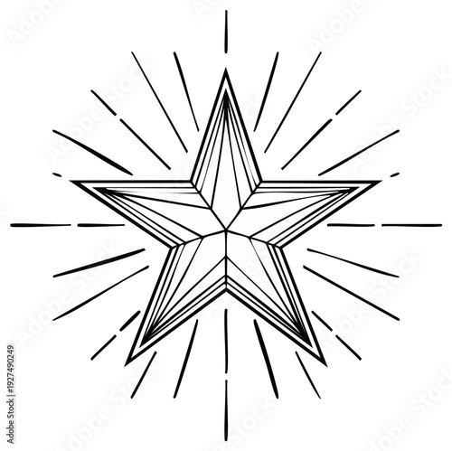 Geometric Star with Rays Graphic Vector Illustration of Cosmic Symbol