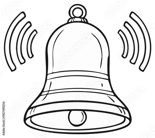 Outline Illustration of a Ringing Bell: Notification, Alert, Signal, Alarm, Attention, and Call for Action