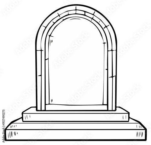 Classic stone archway entrance with steps illustration in line art style