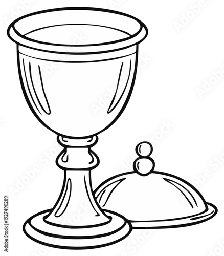 Outlined illustration of a chalice and a platter