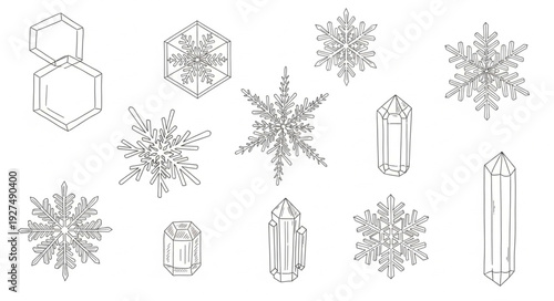 Collection of Snowflakes and Ice Crystals.