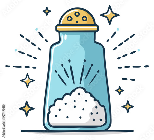 Sparkling Cartoon Salt Shaker Illustration with Magic Stars