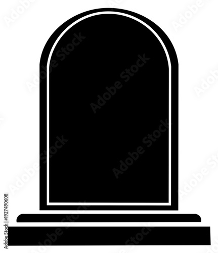 Solid black tombstone monument with arched top and pedestal base illustration