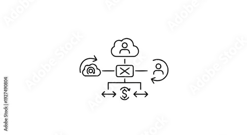 Cloud Computing Network Diagram with User and Financial Icons.