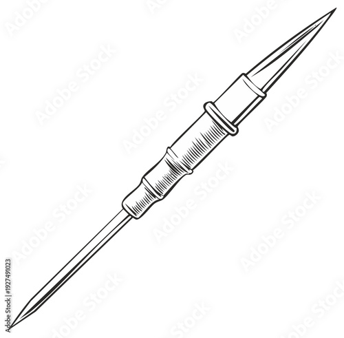 Hand Drawn Spear Sharp Weapon Ancient Warrior Tool Vintage Equipment Archeology Historical Illustration
