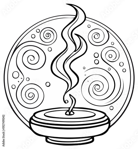 Artistic Outline of a Candle Flame Burning with Swirling Decorative Elements