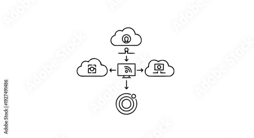 Cloud Computing Network Diagram with Connected Devices and Services.