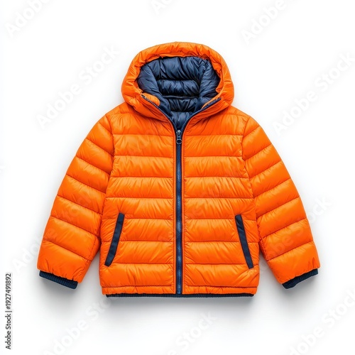 Bright Orange Padded Winter Jacket with Hood for Youth and Children