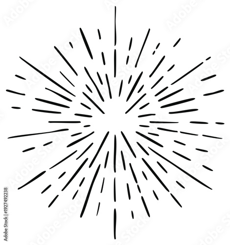 Hand drawn sunburst explosion radiating lines from center outward creating a dynamic starburst effect