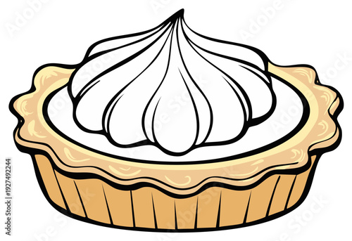 Cartoon illustration of a creamy pie dessert with meringue topping