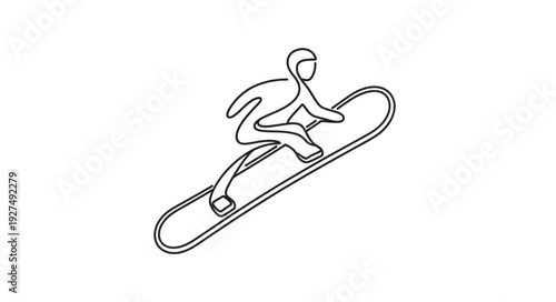 Continuous Line Drawing of Snowboarder in Action.