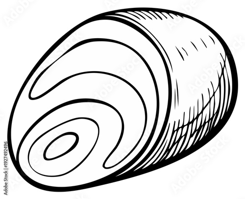 Ink illustration of a sliced piece of salmon, showing the fish's pattern
