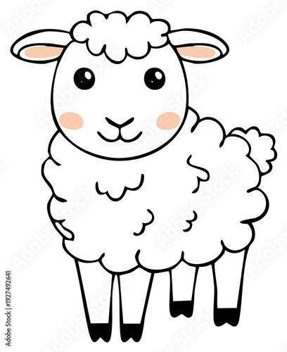 Adorable cartoon sheep with fluffy wool and smiling face full of innocence