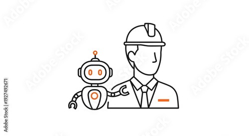 Engineer and Robot Illustration Simple Design.