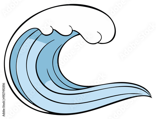 Stylized ocean wave cresting with blue water and white foam
