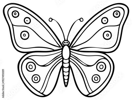 Detailed outline drawing of a beautiful monarch butterfly with symmetrical wings and antennae