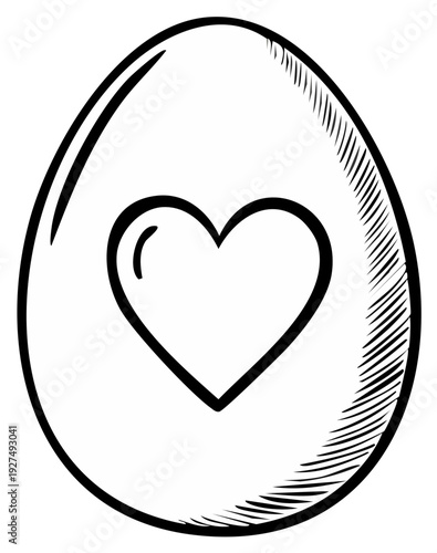Whimsical Hand Drawn Easter Egg with Heart Symbol Outline Illustration