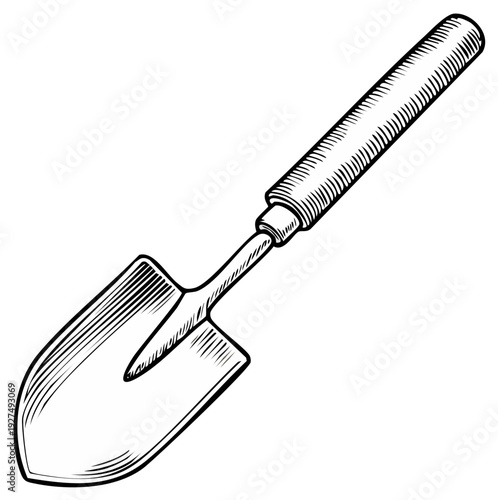 Hand Drawn Garden Trowel Tool Sketch for Digging and Planting in Soil