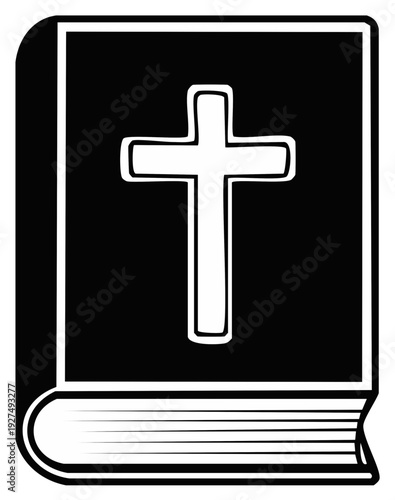 Illustrated Holy Book Graphic with Cross Symbol on Dark Binding