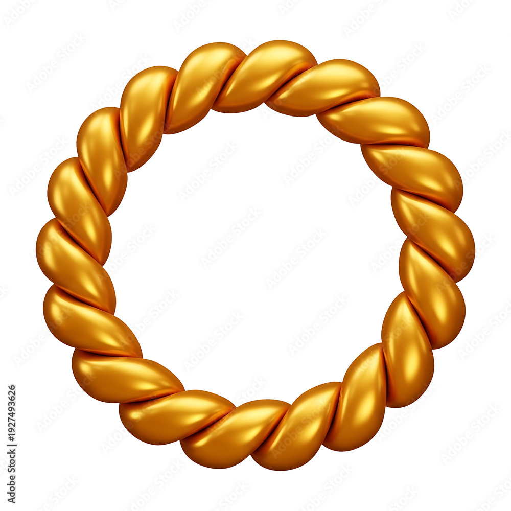 Obraz premium Glossy 3D gold twisted rope circle on transparent background, metallic braided ring, luxury design