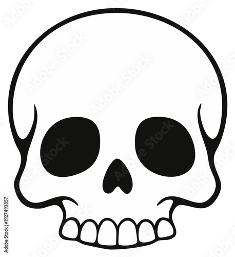 Stylized Skull Illustration with Bold Black Outline and Eye Sockets for Spooky Halloween Themes and Gothic Designs