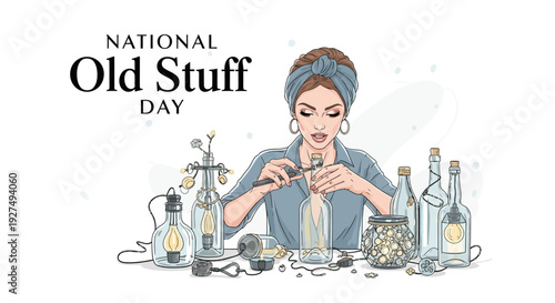 Woman repurposing old items on National Old Stuff Day with recycling and upcycling in mind.