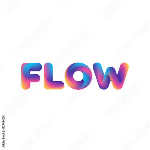 Vibrant illustration of the word flow in a dynamic, multicolored font on a white background, symbolizing movement and energy from a straightforward viewpoint