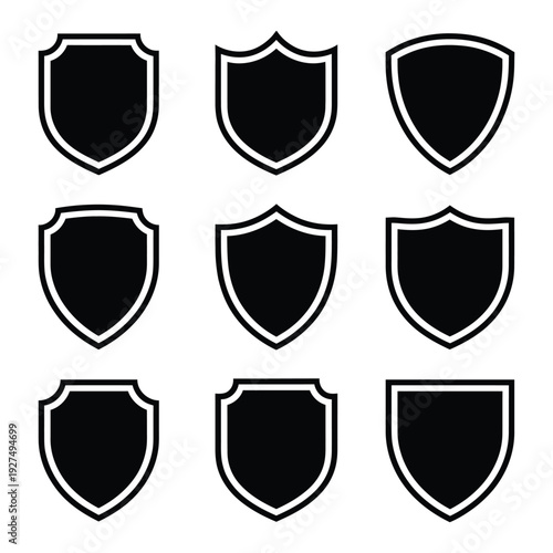 shield silhouette icon set, protect shield security icon collection with shield badge quality symbol isolated on transparent background for safety protection branding and vector illustration design.