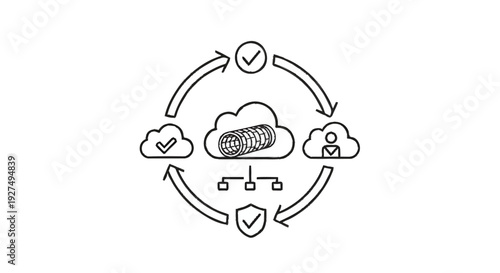 Cloud computing data security and network diagram illustration.