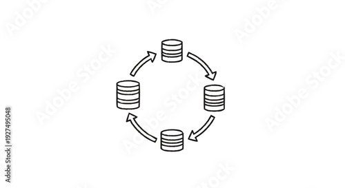Circular Diagram Illustrating Data Synchronization Between Databases.