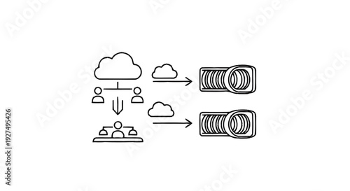 Cloud computing data transfer to projectors concept illustration.